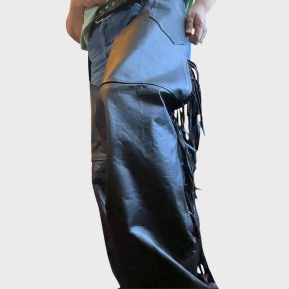 Force Leather Women’s Black Fringe Motorcycle Chaps - Picture 9 of 10